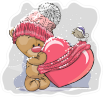 Teddy Bear In A Knitted Cap Holding A Heart Sticker