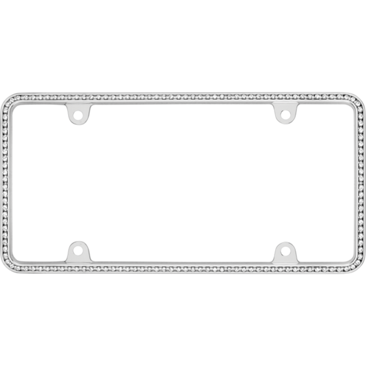 Thin White Diamonds on Chrome License Plate Frame 