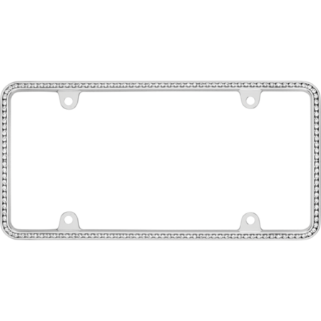 Thin White Diamonds on Chrome License Plate Frame