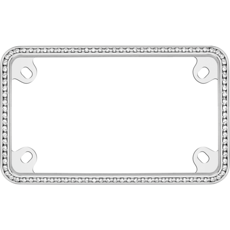 Thin White Diamonds on Chrome Motorcycle License Plate Frame 