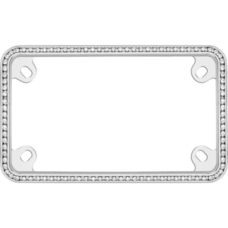 Thin White Diamonds on Chrome Motorcycle License Plate Frame