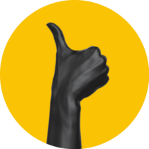 Thumb Up Black Hand On Yellow Sticker