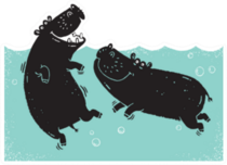 Two African Hippos Wallowing In A River Pool Sticker