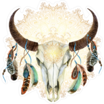 Watercolor Buffalo Skull With Feathers Boho Sticker