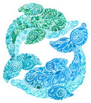 Watercolor Dolphins Doodle Illustration Sticker