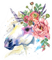 Watercolor Flower Bouquet Horse Illustration Sticker