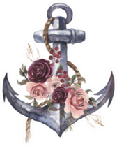 Watercolor Hand Drawn Nautical Anchor With Flowers Sticker