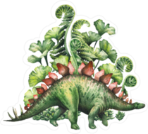 Watercolor Stegosaurus With Green Floral Decoration Sticker