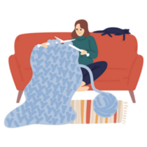 Woman Knitting Thick Yarn From Home Illustration Sticker