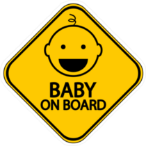 Yellow Baby on Board Sign Sticker with Cheerful Baby