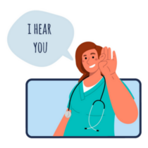 Young Smiling Doctor "I Hear You" Sticker